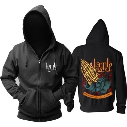 29 designs Harajuku Lamb Of God Band Rock Hoodies jacket punk heavy metal Skull Pray Namaste Zipper fleece Sweatshirt