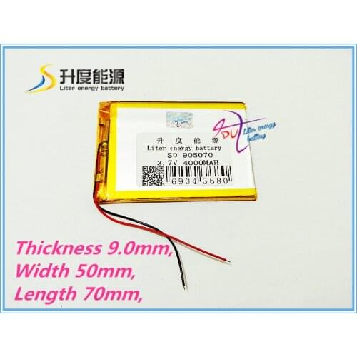3.7V,4000mAH 905070 polymer lithium ion / Li-ion battery for model aircraft,GPS,mp3,mp4,cell phone,speaker,bl