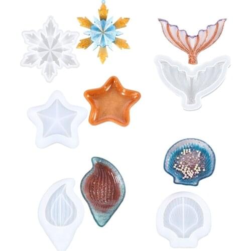 5Pcs DIY Silicone Epoxy Resin Mould Handmade Jewelry Box Candles Holders Mold Fishtail Shell Conch Mold Table Decoration