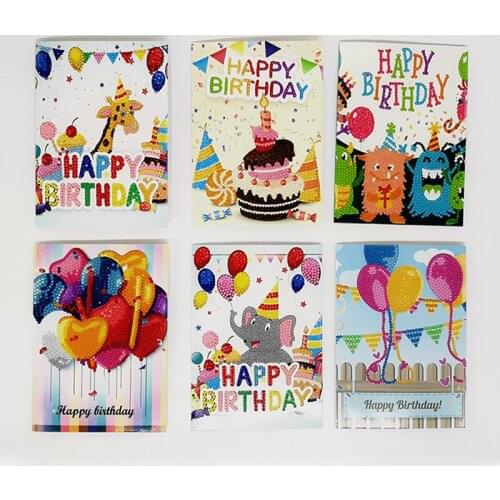 6pcs 5D Diamond Painting Birthday Greeting Card Navidad Cuadros DIY Diamond Embroidery Postcards Arts Crafts Kits for Kids