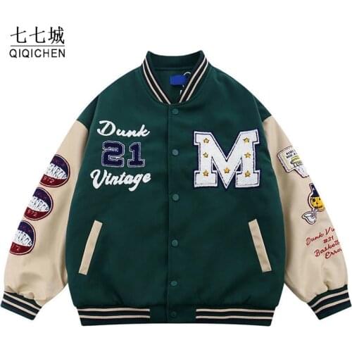 Hip Hop Baseball Jackets Men Harajuku Streetwear Letter Heart Embroidery Bomber Varsity Jacket Unisex Street College Coat 2021