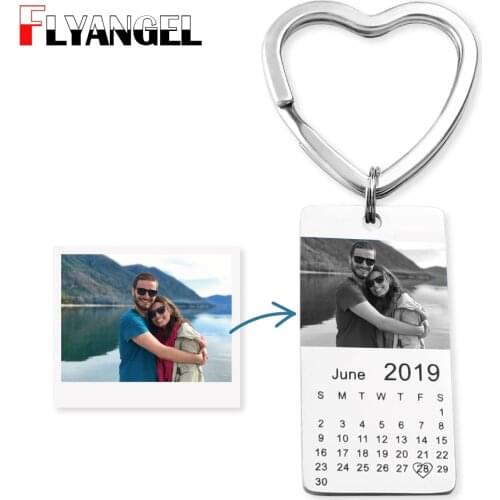 Custom Date Calendar Engraved Photo Keychain Special Anniversary Birthday Wedding Valentines Day Love Note to Hushand Wife