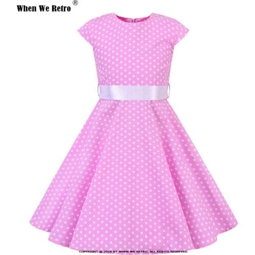 Kids Baby Girl 50s Vintage Dress Short Sleeve Cherry Strawberry Dresse VD1868 High Waist Floral Retro Dress for Girl