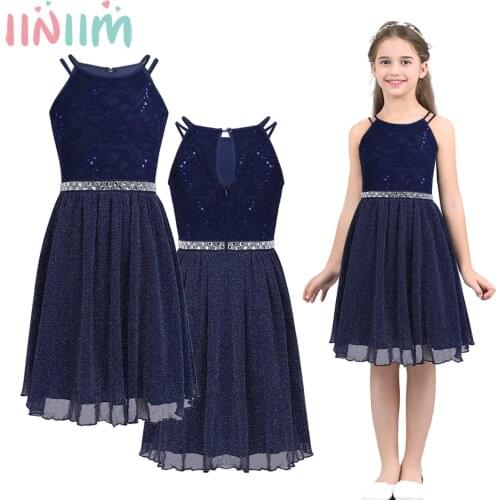 Childrens Flower Girls Dress Sleeveless Sequined Floral Lace Shiny Dress Vestidos First Communion Party Summer 2018 Dress