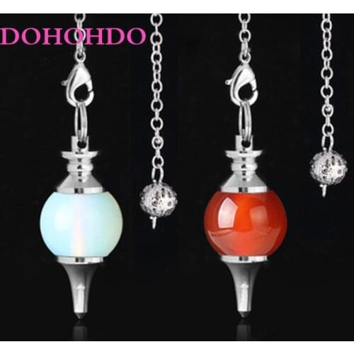 DOHOHDO Natural Stone Reiki Crystal Balance Tiger Eye White Crystal Dowsing Pendulum Circular Cone Charm Pendant for Men Women