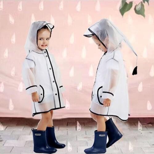 Transparent EVA Kids Raincoat Waterproof Children Rain Coat Outdoor Rain Jacket Windproof Poncho Hat kindergarden Rain Gear