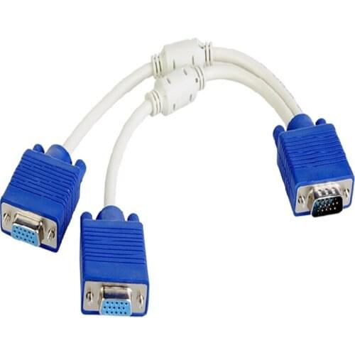 Elistooop VGA Splitter Cable Dual 2 Monitor 15pin Two Ports Male To Female Support 1920x1080 Resolution