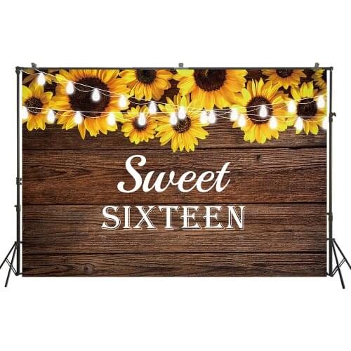 Photography Backdrop Sweet 16th Sunflowers Birthday Party Banner Desserts Table Decor Photo Backdrop Studio Photocalls PropW4521