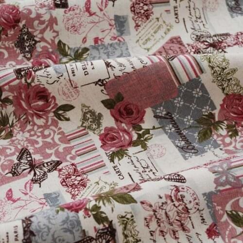 96x140cm Zakka Linen Flower & Butterfly Linen Fabric Fat Quarter Quilting Patchwork Tilda Fbric sewing crafts Home Decoration