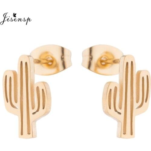 Jisensp Summer Style Stainless Steel Cactus Earrings Black Stud Earrings Plant Ear Jewelry New Year Christmas Women Bijoux