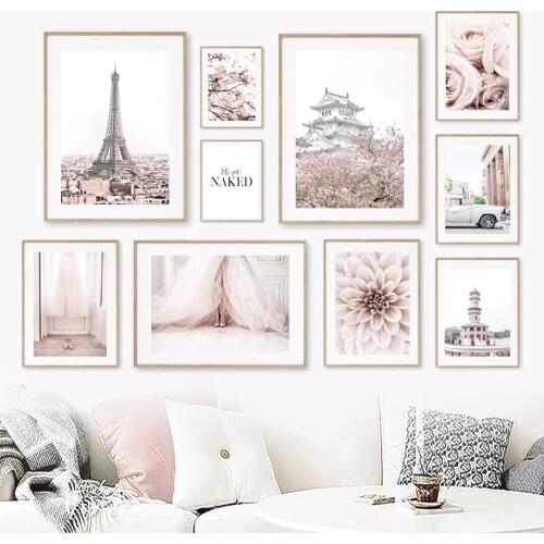 Paris Japan Osaka Castle Dahlia Flower Wall Art Canvas Painting Nordic Posters And Prints Wall Pictures For Living Room Decor