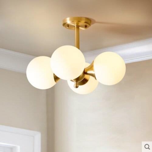 Nordic creative led lamps simple milk white glass ball lampshade E27 lighting living room copper decoration home ceiling lamp