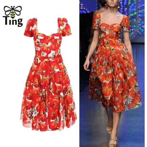Tingfly Summer Runway Party Dresses Women Summer A Line Rosy Dresses Vintage Elegant Goblincore Vestidos Streetwear Fashion