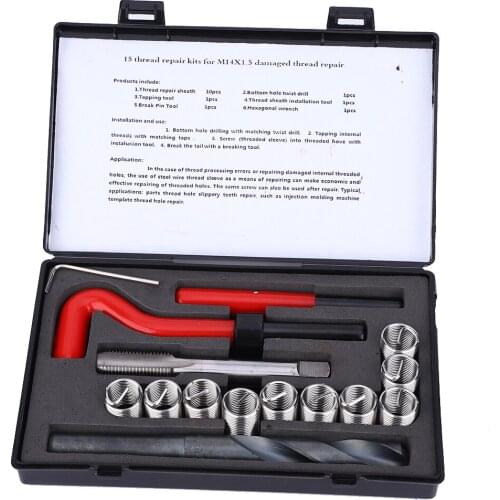 Portable 15 Pcs Thread Inserts M14x1.5 Female Thread Repairing Accessory Assortment Kit M14X1.5 Thread Repair Tool Kit
