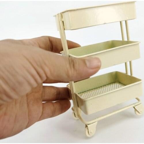 Mini Trolley Floor Storage Rack with Wheels Dollhouse Miniature Furniture Shelf Bookshelf Storage Display Rack Decoration