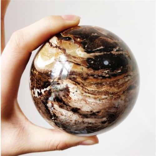 Natural Gray Opal Sphere Meditation Stone Ball Art Collection Striped Mineral Crystal Ornaments