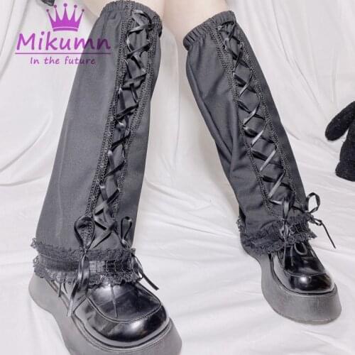Harajuku Punk Style Lace Cross Lace-Up Black Leg Warmer Long Socks Japanese Girls Gothic Y2K Women Foot Covers Streetwear