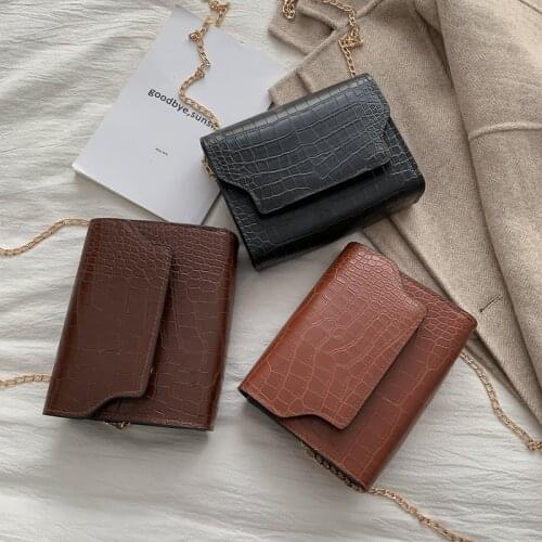 2020 new ladies bag PU leather solid color small messenger bag crocodile fashion shoulder bag large capacity