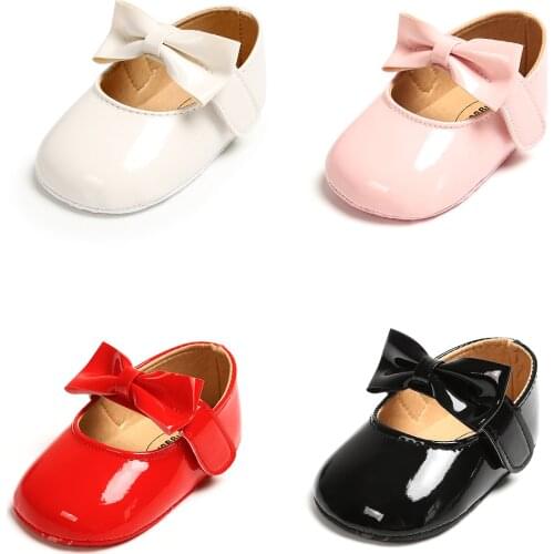 Newborn Baby Girls Shoes PU leather Buckle First Walkers With Bow Red Black Pink White Soft Soled Non-slip Crib Shoes