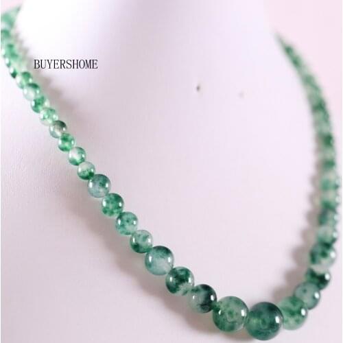 Handmade Beaded Necklace Natural Stone Round Green Jades Necklace for Women Jewelry Gift E022