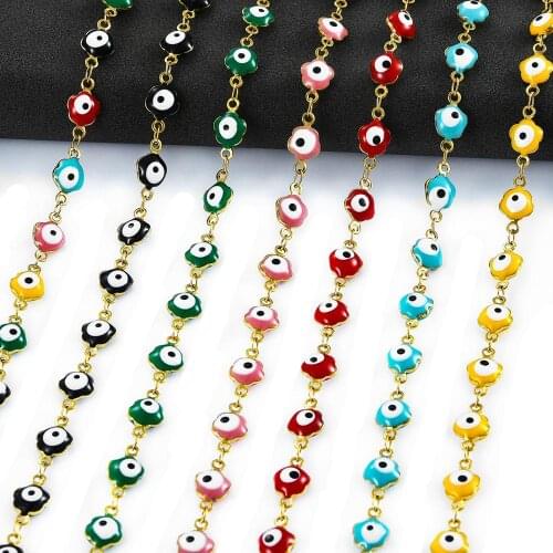 6mm Stainless Steel Colorful Beads Flower Shape Charm Necklace Women Evil Eye Gold Chain Necklace Available Bracelets