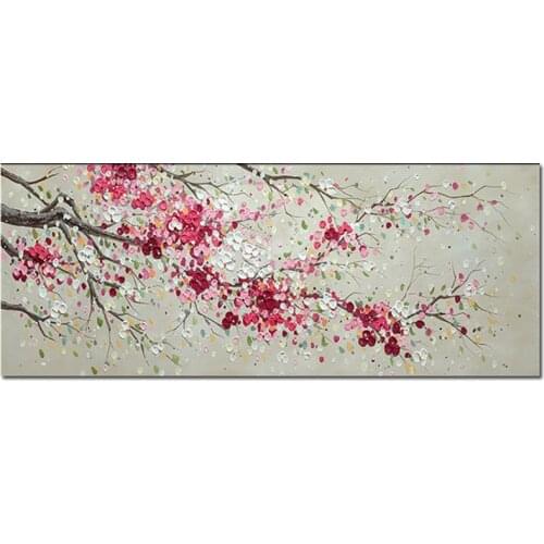 Heavy Textured Abstract Palette Knife Plum Flowers Oil Painting Pure Handmade No Frame Wall Hangings Canvas Art For Decoration
