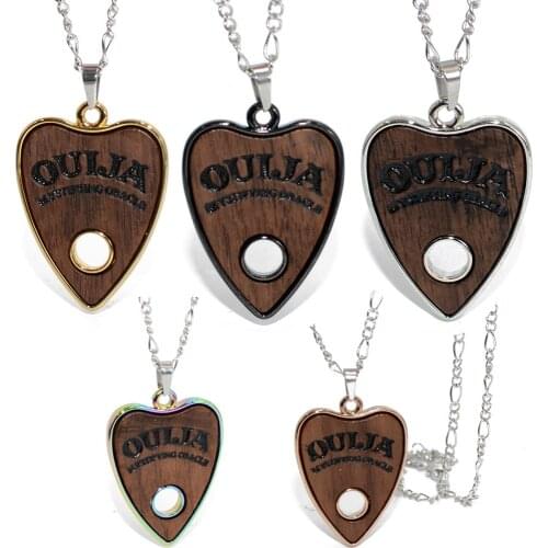 Vintage Women Men Gothic Ouija Shape Zinc Alloy &Wood Board Pendant 24 Inch Copper Chain Necklace Jewelry Festival Gift