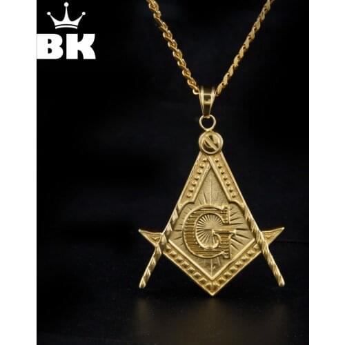 Mens Punk Antique silver color Masonic Symbol Pendant Necklace Stainless Steel Gold Color Freemason Charm Pendant For Men Women