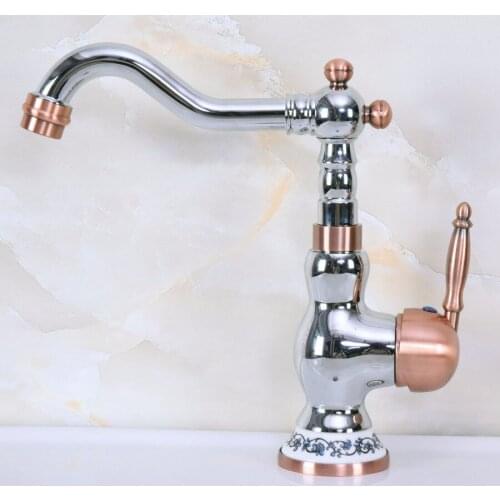 Polished Chrome Antique Red Copper Brass Single Handle One Hole Bathroom Basin Kitchen Sink Swivel Spout Faucet Mixer Tap mnf905