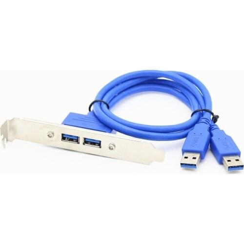 Full Size Bracket 2-port USB 3.0 Type A Male to Female Back Panel Extension Data Cable with PCI Slot Plate 50CM Blue