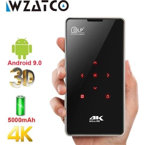 WZATCO P09 MINI 3D DLP Projector Smart Android 9.0 WIFI Airplay Portable Proyector led Beamer Built-in battery for travel gift