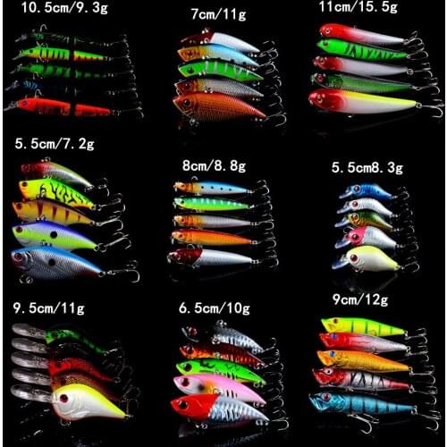 45pcs/lot Fishing Lures Mixed 9 Different Style Models Wobblers Fishing Tackle of 45 Colors High Quality Fishing Bait Mix
