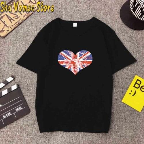 British flag love heart patriotic pride symbol Free Shipping Tshirts Fitness T-shirts Womens T-shirt oversized graphic tshirts