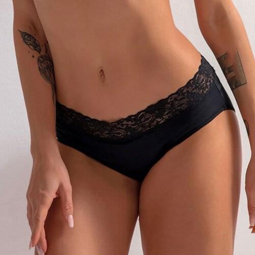 Slik Sexy Lingerie Black Leak Proof Menstrual Period Panties Women Underwear Physiological Lace Pants Трусы Женские Кружевные