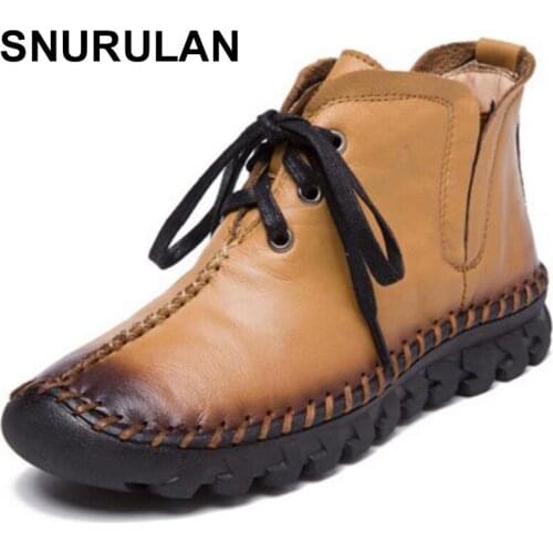 SNURULAN2018 Womens Winter Boots Women Real Fur Winter Shoes Woman Handmade Genuine Leather Warm Ankle Snow Boots MujerE483