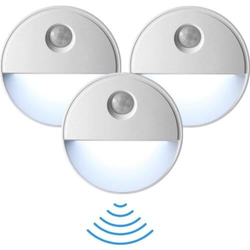 LED Human Body Induction Automatic Lighting Battery Round Night Light Sensor Control For Energy Saving In Kitchen Closet