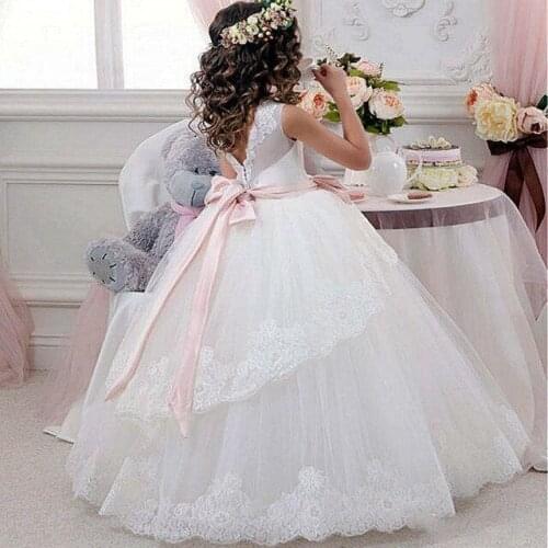 A-Line Puffy Flower Girls Dresses Tulle Lace Top Kids Wear For Party Free Shipping First Communion Dress