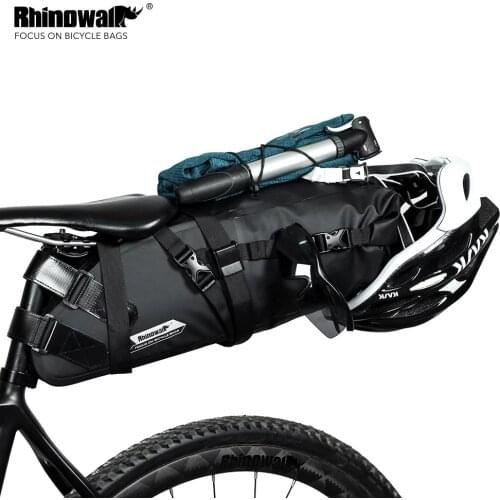 Rhinowalk Bike Saddle Bag Waterproof Reflective Large Capacity Foldable Tail Rear Bag Cycling Trunk Pannier Black Bike Accessory