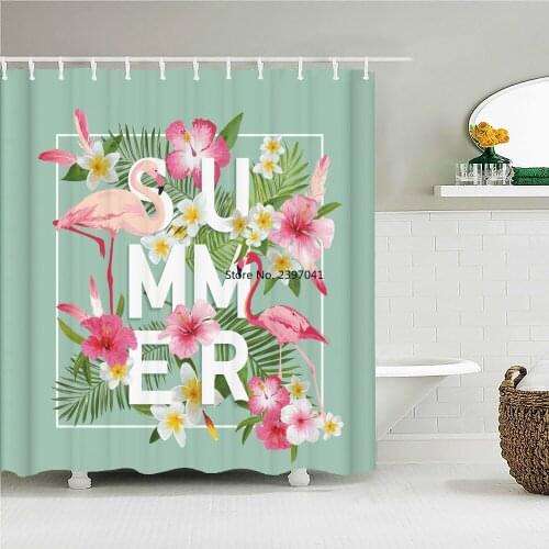 Flamingo Shower Curtain Bathroom Waterproof Polyester Multi-size Colorful Pink Bird Flower 3D Print Curtains for Bathroom Shower