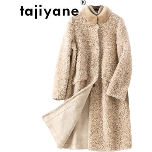 Woman Winter Jacket 2021 Real Fur Coat Womens 100% Wool Jackets Female Natural Mink Fur Collar Long Coats Casaco TN782