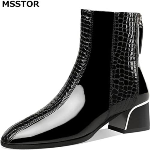 Stone Print Winter Boots Women Sewing Black Casual Party Office Ankle Boots For Women Zipper Round Toe Ladies Shoes Women