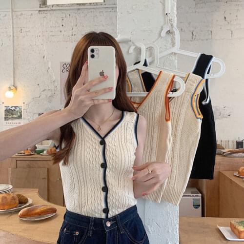 Women Tanks Tops Sleeveless V-neck Color-Block Vest Womens 2021 Summer Casual T-shirt Top Camis Crop Top For Women