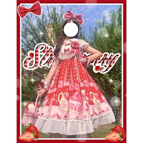 Japanese soft sister Lolita strawberry cake lace edge stitching high waist Lolita jsk dress female summer Sleeveless dress