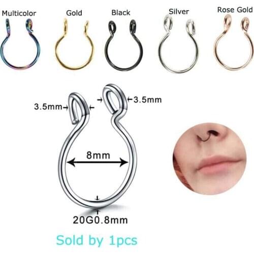1pcs Steel Fake Septum Rings Hoop Nostril Piercing Clip on Nose Rings 20Gauge
