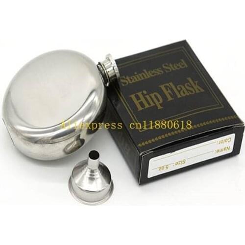 100pcs/lot Free Shipping Portable 5oz Stainless steel Liquor Wine MIni Hip Flask with Funnel 5 oz 5 Ounce