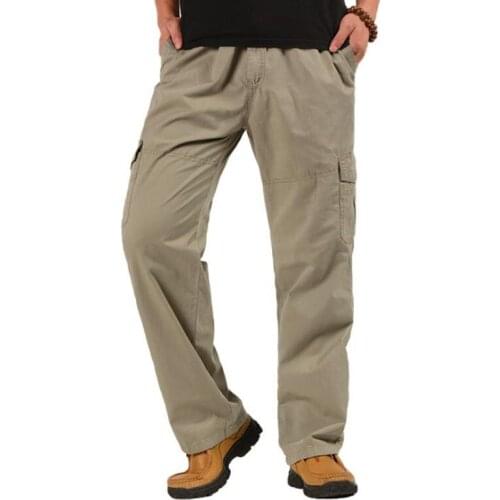 2021 Men Casual Cargo Pants 95% Cotton Spring Autumn Multiple Pockets Male Thin Trousers Loose Elastic Waist Oversize 5XL 6XL