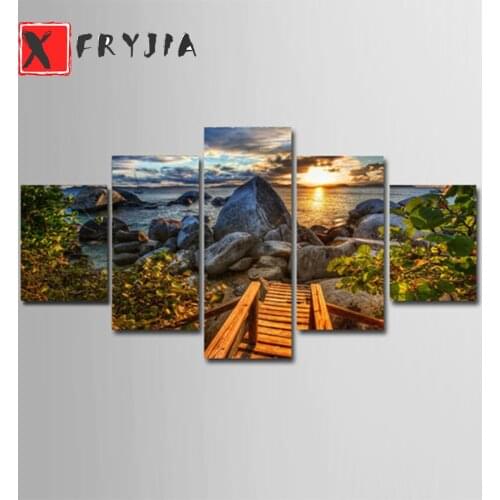 5pcs Diamond Painting Sunset romantic island scenery Full Square drill Embroidery Cross Stitch mosaic New Arrival Handmade Gift