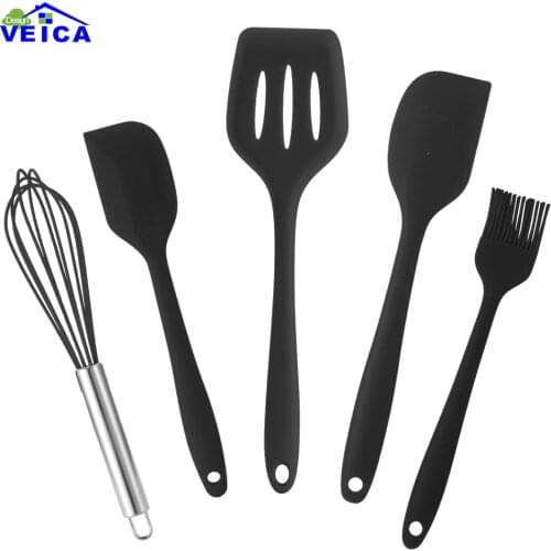 5pcs/set Non-stick Food Grade Silicone Kitchen Utensils Set Cooking Tools Accessories including Turner Spatula Brush Egg beater
