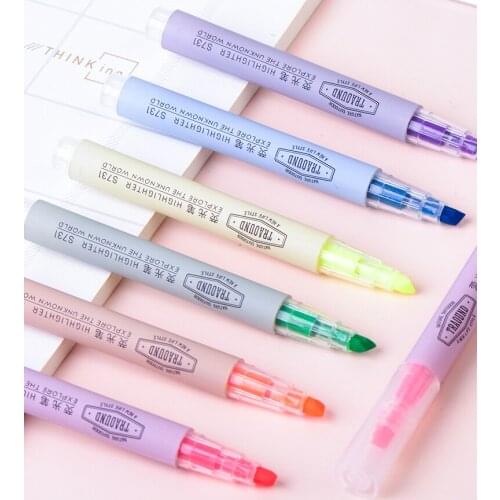 6PCS/Set Candy Color Highlighter Pen Marker Brush Pens Fluorescent Pen Drawing Highlighters Double-headed Using Pens Stationary