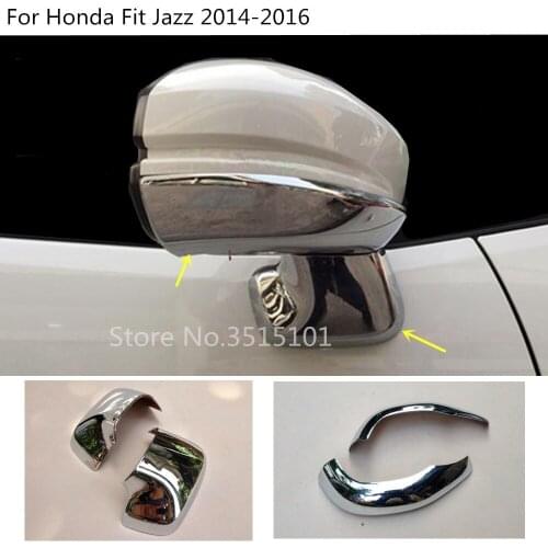 Car ABS Chrome Decoration Stick Rear View Rearview Side Glass Mirror Cover Trim Frame 2pcs For Honda Fit Jazz 2014 2015 2016